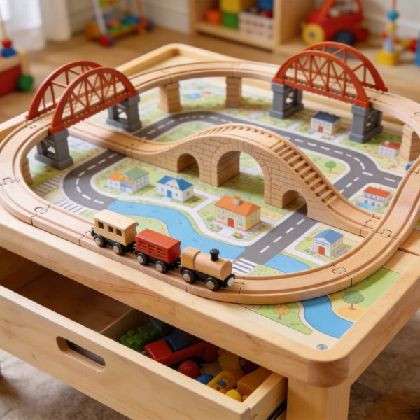 Wooden Train Track Play Table